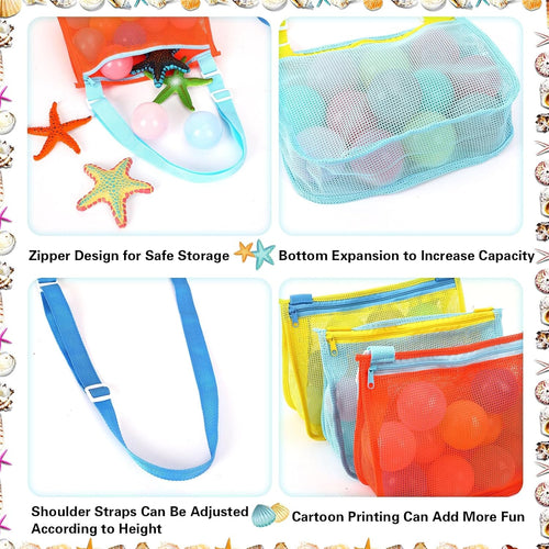 3 Pack Beach Toys Mesh Beach Bag Seashell Bag Sand Toy Shell Collecting For Holding Shells Swimming Pool Storage With Adjustable Carrying Straps For Boys And Girls Clearance