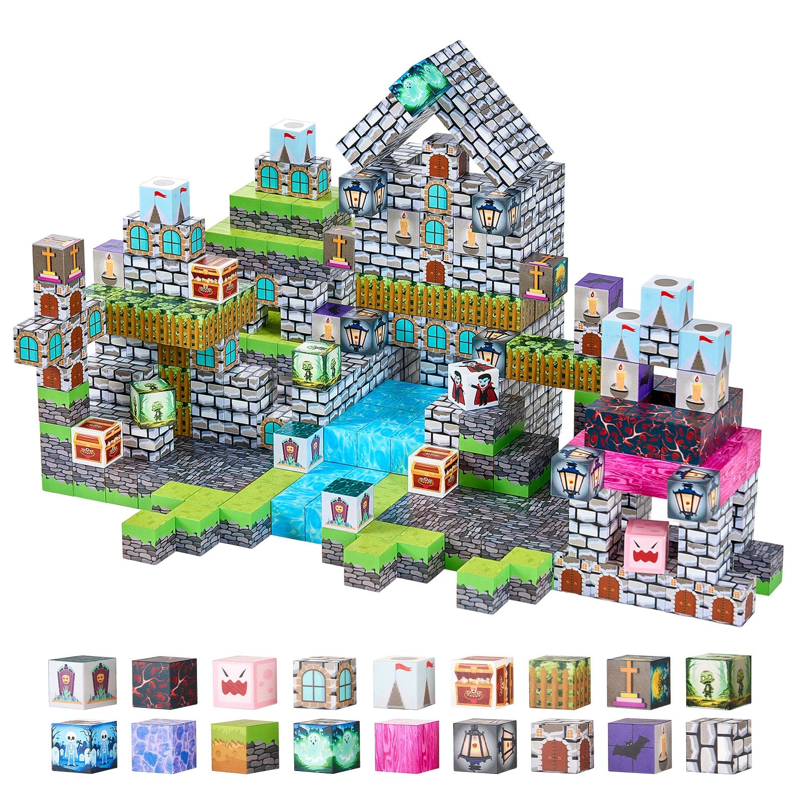 Magnetic Blocks 100 PCS Cemetery Zombies Set STEM Montessori Sensory Toys