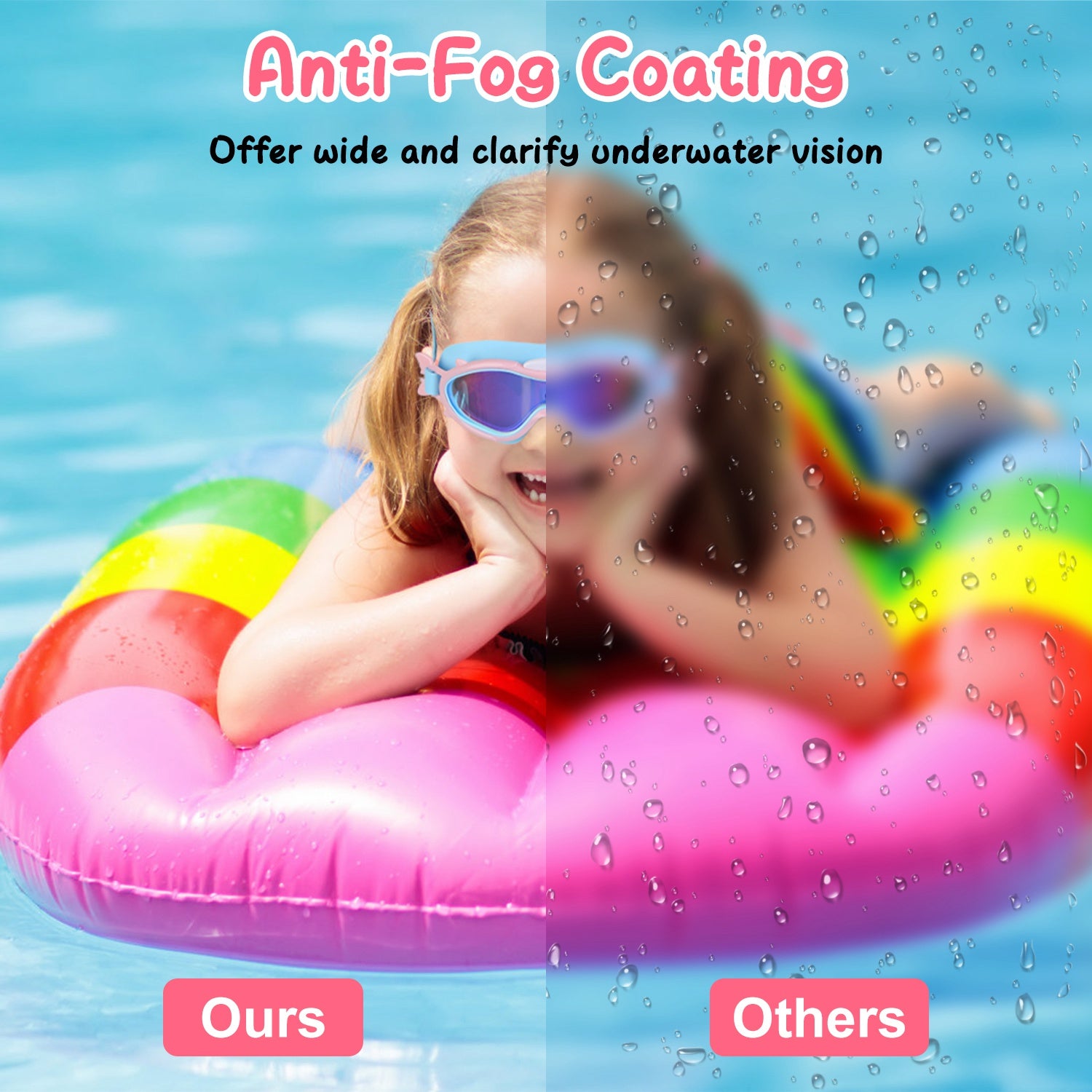 3 Colors Option - 1Pc Kids Swim Goggles With Ear Plugs UV Protection Anti-Fog Leak Proof Wide View Pool Swimming Goggles For Youth Boys Girls Aged 3-16 Years Old Summer Beach Water Park