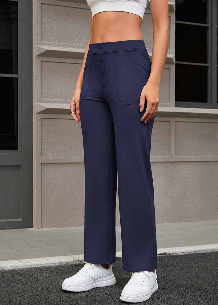 Women's New Button Up Straight Leg Pants With Pocket Loose Yoga Pants