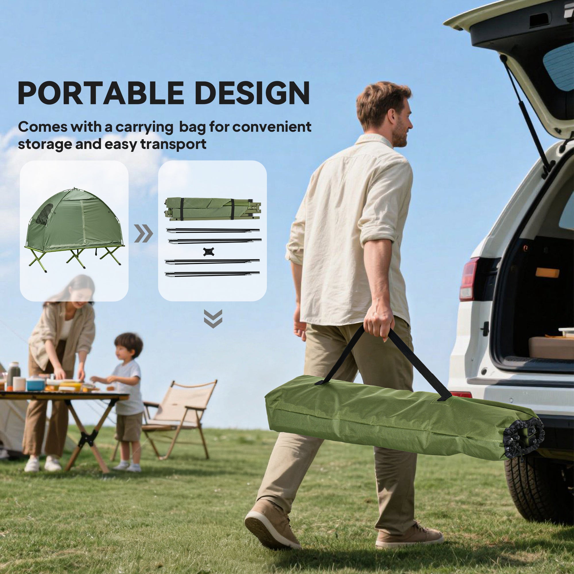 Camping Tent Cot, Single Person Folding Cot Combo, Off-Ground Tent, Covered Outdoor Bed with Carry Bag for Hiking, Camping