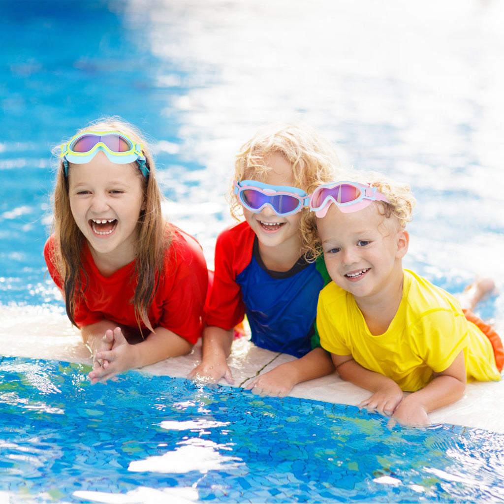 3 Colors Option - 1Pc Kids Swim Goggles With Ear Plugs UV Protection Anti-Fog Leak Proof Wide View Pool Swimming Goggles For Youth Boys Girls Aged 3-16 Years Old Summer Beach Water Park