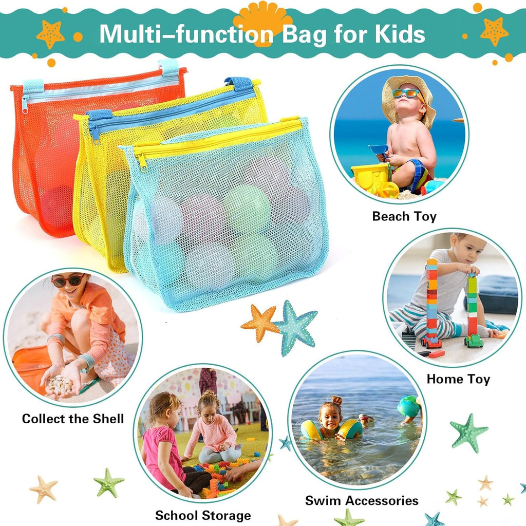 3 Pack Beach Toys Mesh Beach Bag Seashell Bag Sand Toy Shell Collecting For Holding Shells Swimming Pool Storage With Adjustable Carrying Straps For Boys And Girls Clearance