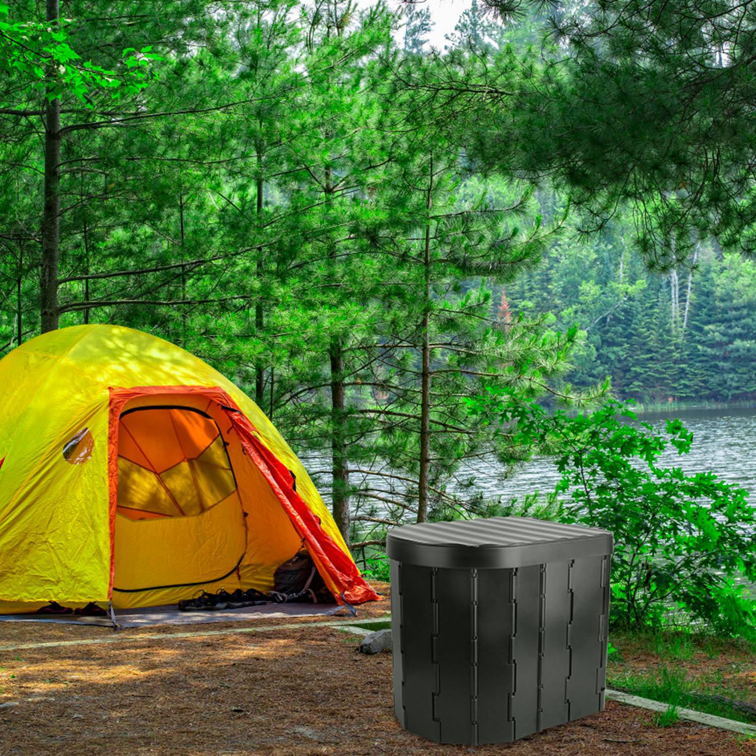 1Pc Foldable Emergency Toilet Portable Porta Potty For Car Travel Camping Boating Hiking Cleanable Travel Commode With Lid Carry Bag 1 Roll Garbage Bags
